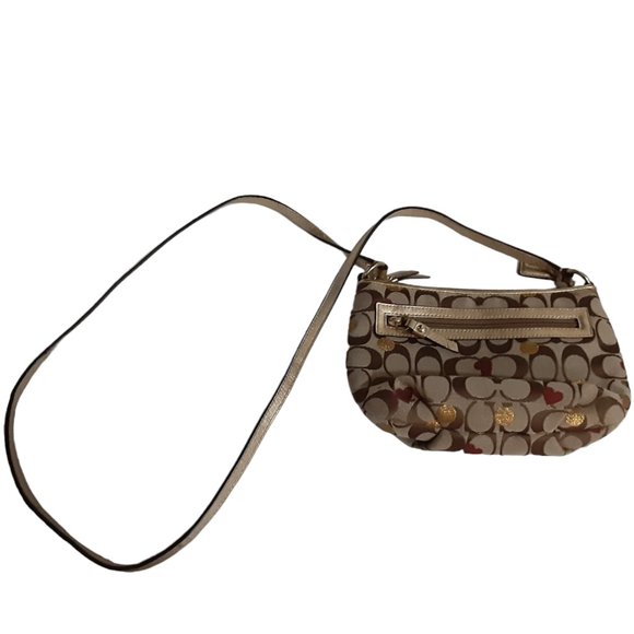 Coach Signature Canvas Crosssbody Bag Secret Admirer Hearts Gold Detailing - Picture 2 of 5